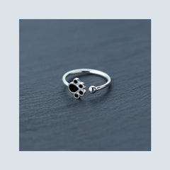 Sterling Silver Black Enamel Cat Paw Adjustable Ring For Fashion Women - PeticaDeals