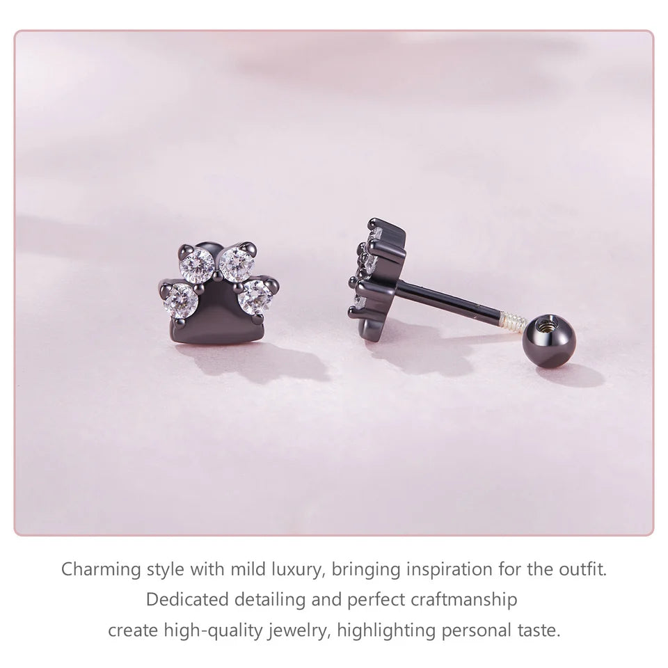 Sterling Silver Black Gold Pet Dog Paw Stud Earrings For Women - PeticaDeals