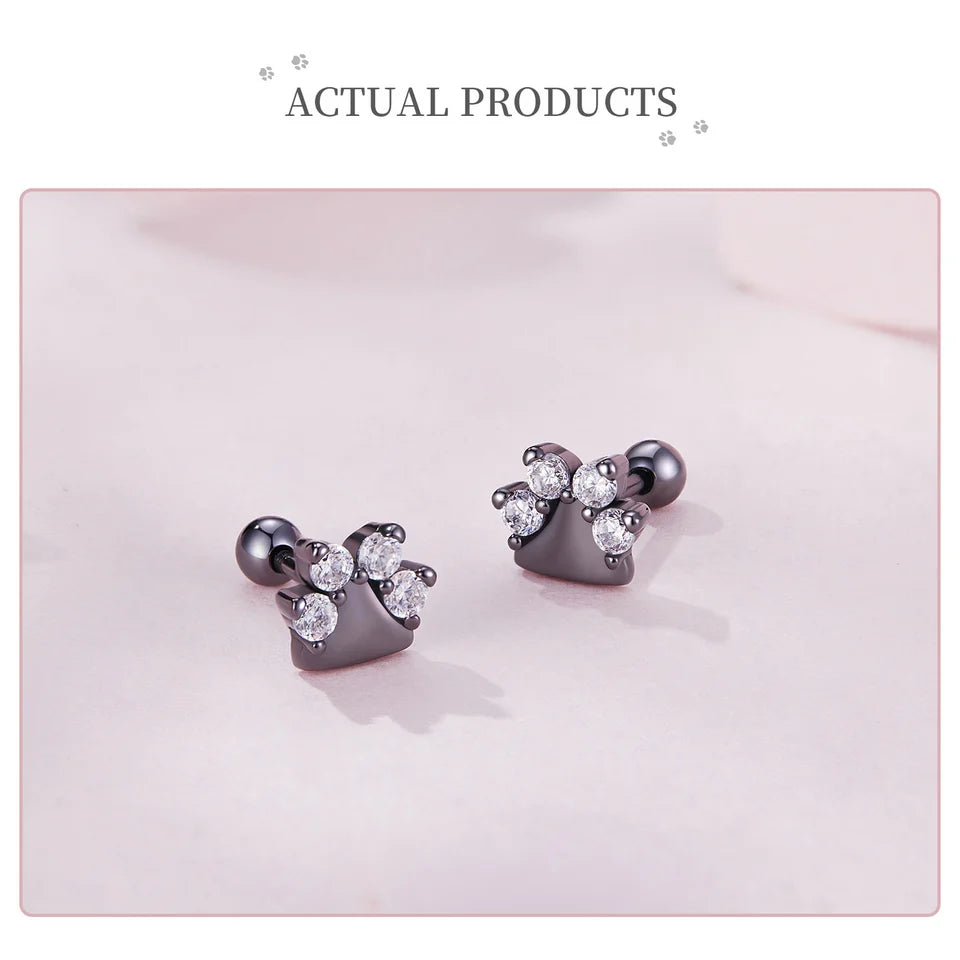Sterling Silver Black Gold Pet Dog Paw Stud Earrings For Women - PeticaDeals