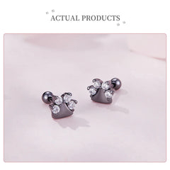 Sterling Silver Black Gold Pet Dog Paw Stud Earrings For Women - PeticaDeals