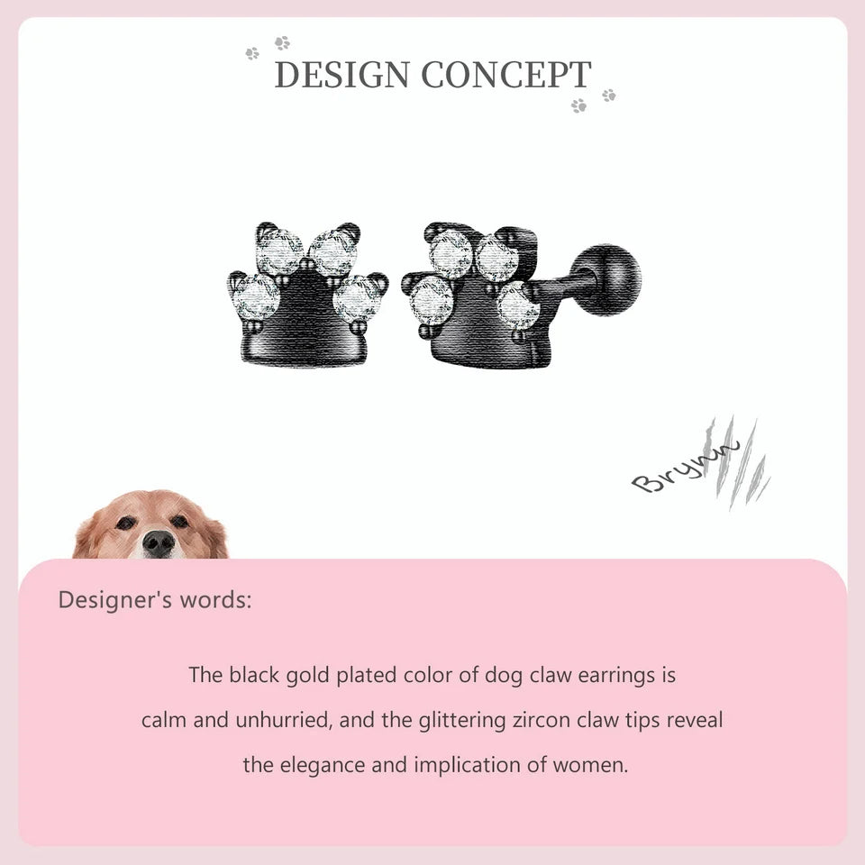 Sterling Silver Black Gold Pet Dog Paw Stud Earrings For Women - PeticaDeals
