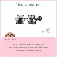 Sterling Silver Black Gold Pet Dog Paw Stud Earrings For Women - PeticaDeals