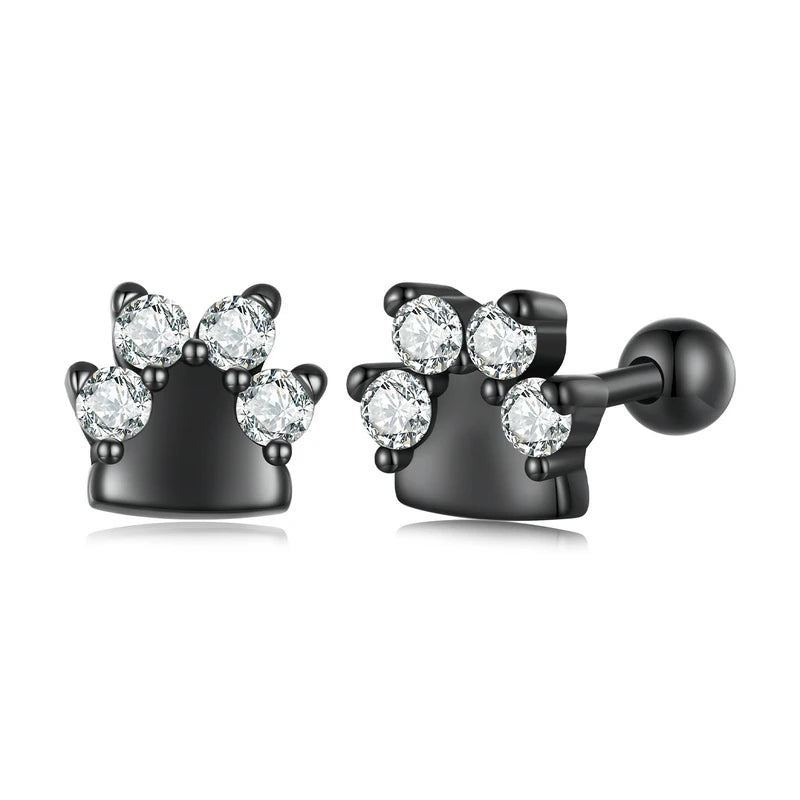 Sterling Silver Black Gold Pet Dog Paw Stud Earrings For Women - PeticaDeals