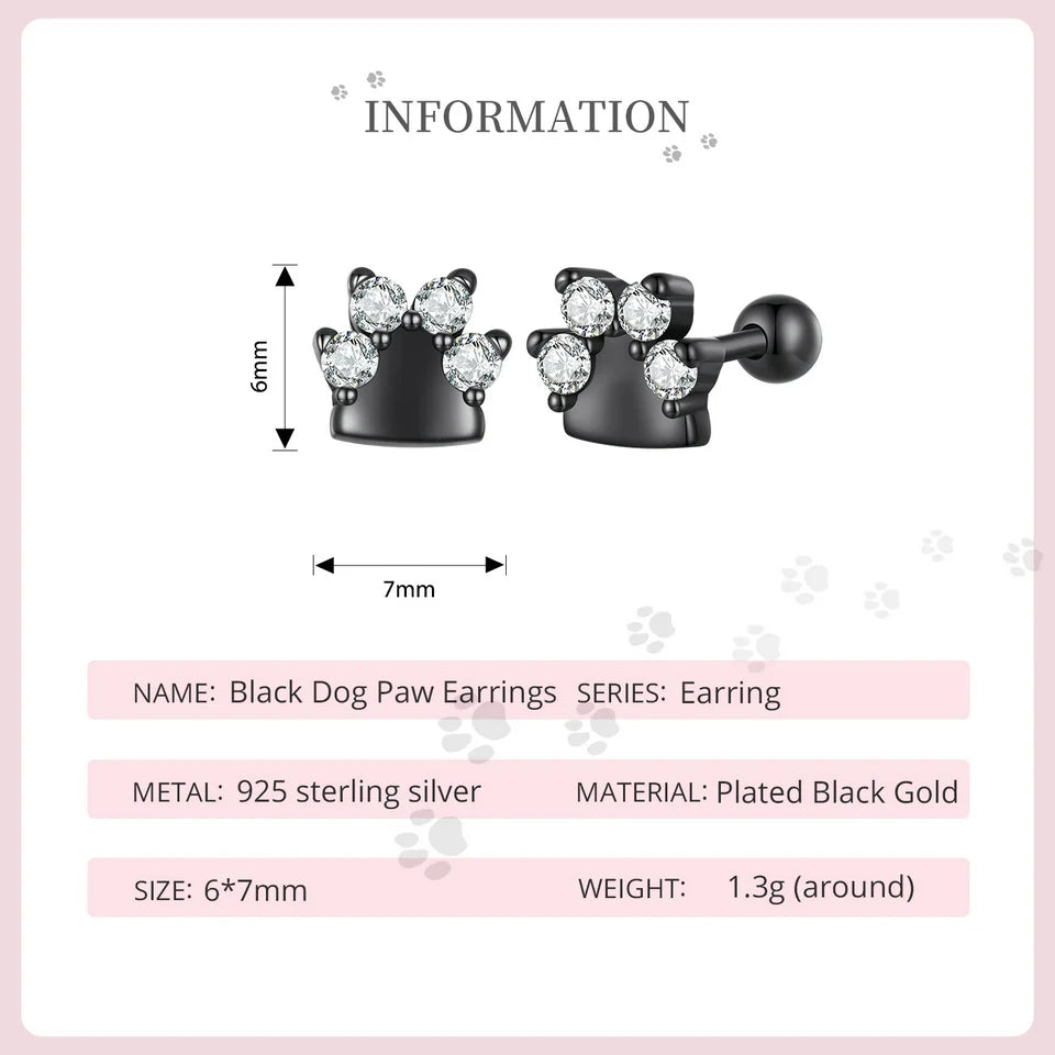 Sterling Silver Black Gold Pet Dog Paw Stud Earrings For Women - PeticaDeals