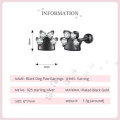 Sterling Silver Black Gold Pet Dog Paw Stud Earrings For Women - PeticaDeals
