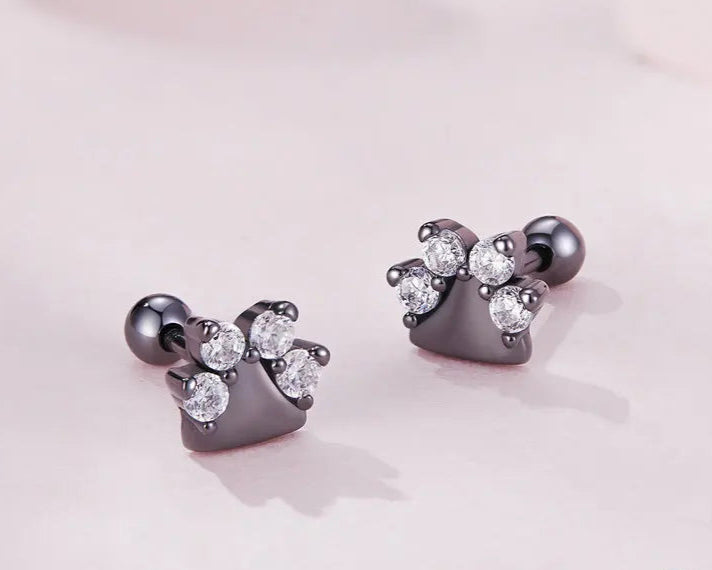 Sterling Silver Black Gold Pet Dog Paw Stud Earrings For Women - PeticaDeals