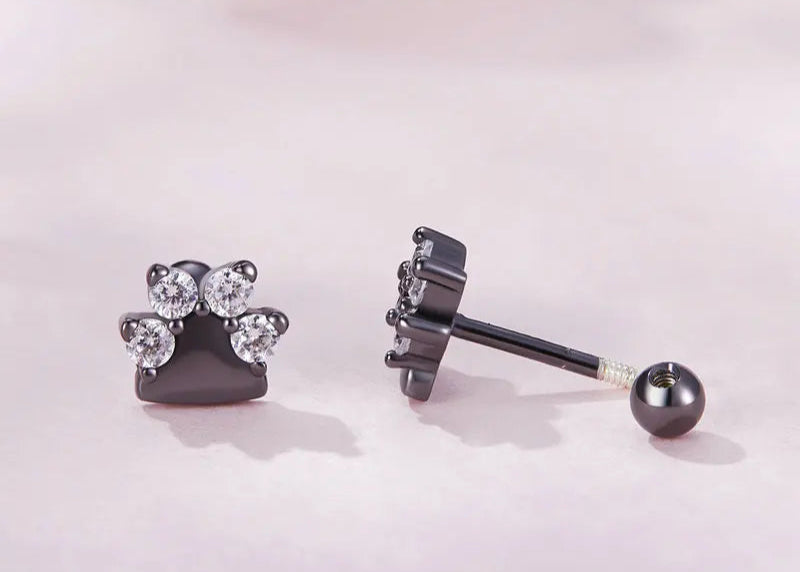 Sterling Silver Black Gold Pet Dog Paw Stud Earrings For Women - PeticaDeals