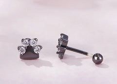 Sterling Silver Black Gold Pet Dog Paw Stud Earrings For Women - PeticaDeals