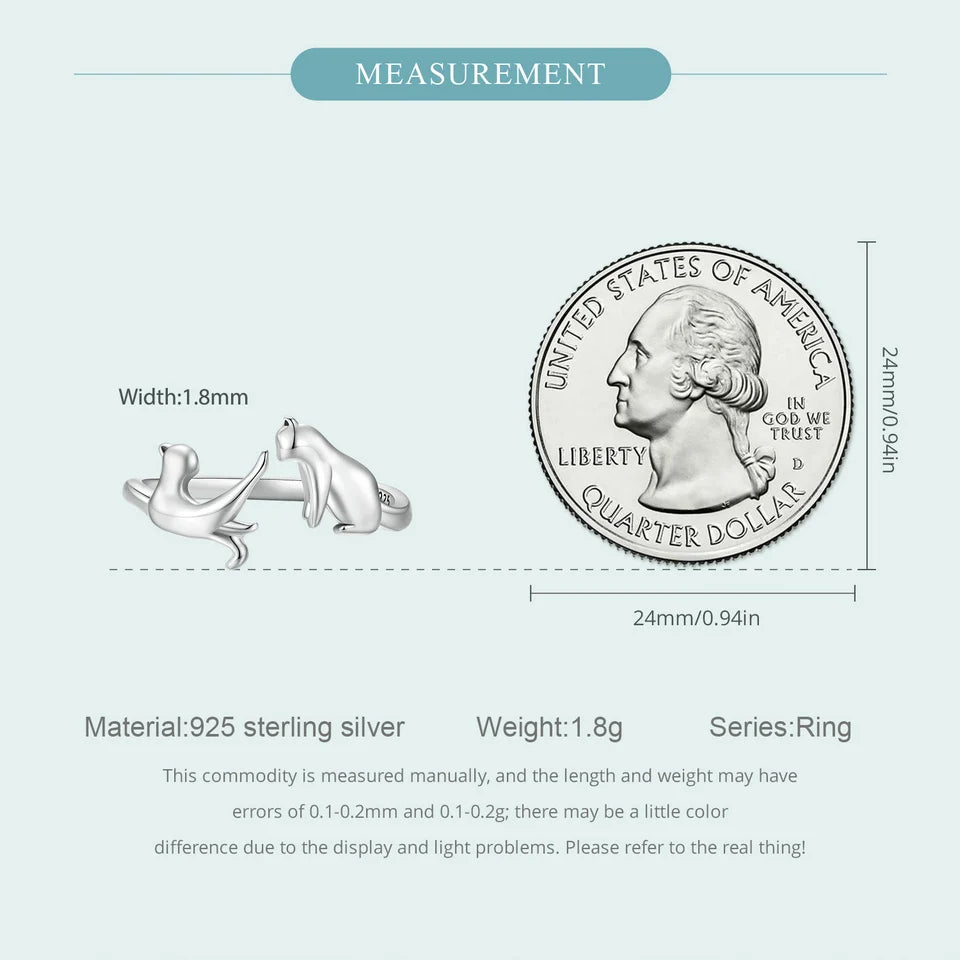 Sterling Silver Butterfly Tail Cat Adjustable Finger Rings for Girls - PeticaDeals