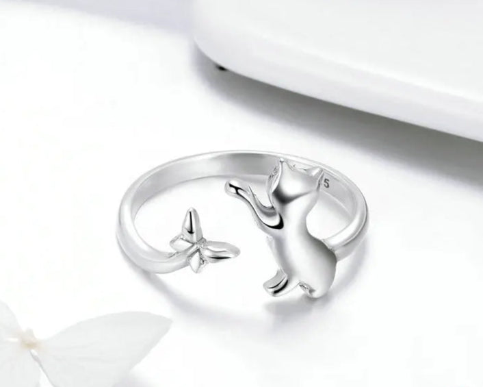 Sterling Silver Butterfly Tail Cat Adjustable Finger Rings for Girls - PeticaDeals