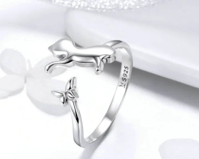 Sterling Silver Butterfly Tail Cat Adjustable Finger Rings for Girls - PeticaDeals