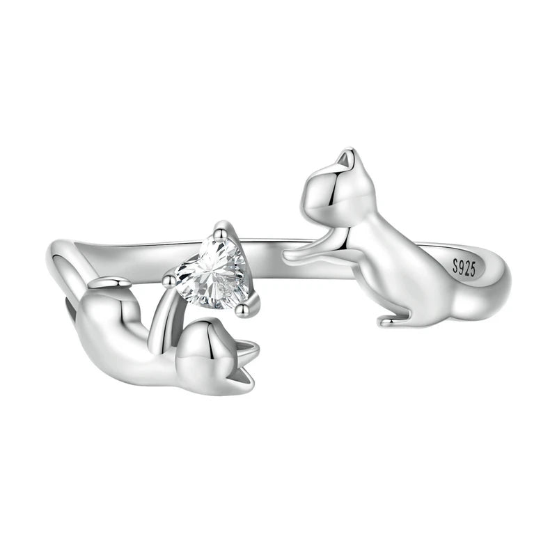 Sterling Silver Butterfly Tail Cat Adjustable Finger Rings for Girls - PeticaDeals