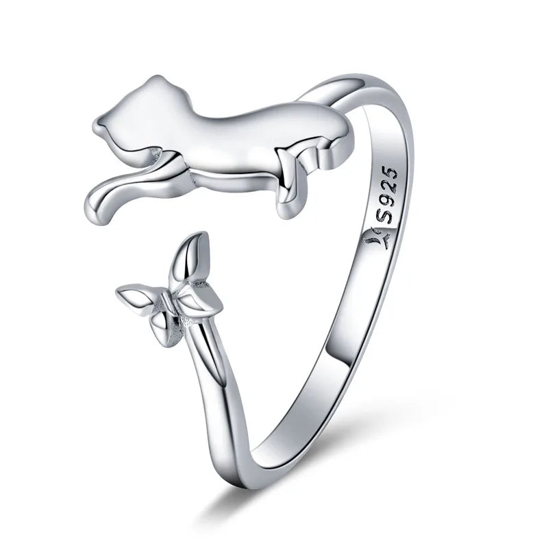 Sterling Silver Butterfly Tail Cat Adjustable Finger Rings for Girls - PeticaDeals