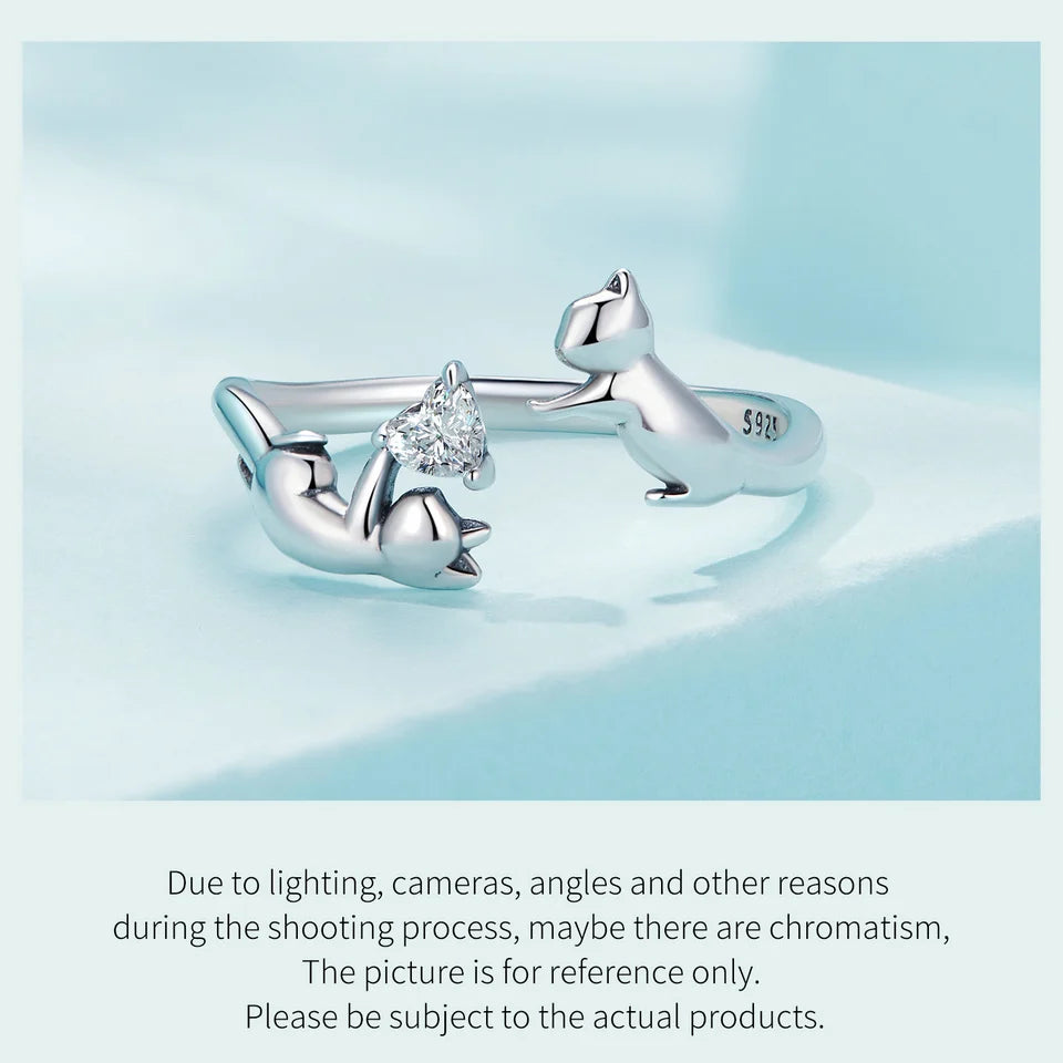 Sterling Silver Butterfly Tail Cat Adjustable Finger Rings for Girls - PeticaDeals