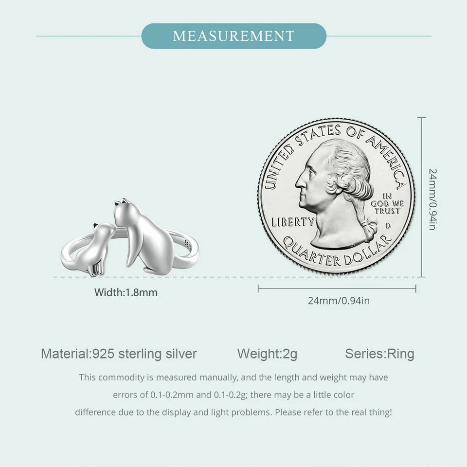 Sterling Silver Butterfly Tail Cat Adjustable Finger Rings for Girls - PeticaDeals