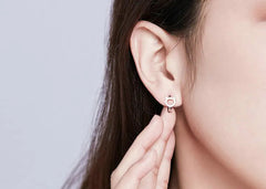 Sterling Silver CZ Ear Stud Little Cute Cat Earring Hoops - PeticaDeals
