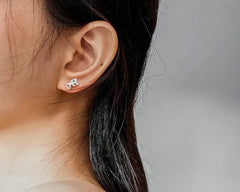 Sterling Silver CZ Ear Stud Little Cute Cat Earring Hoops - PeticaDeals