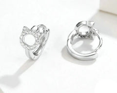Sterling Silver CZ Ear Stud Little Cute Cat Earring Hoops - PeticaDeals