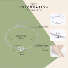 Sterling Silver Cat And Heart Link Chain Bracelets & Bangles for Women Authentic Silver Jewelry - PeticaDeals