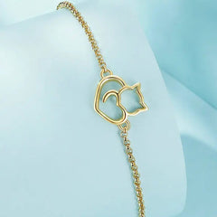 Sterling Silver Cat And Heart Link Chain Bracelets & Bangles for Women Authentic Silver Jewelry - PeticaDeals