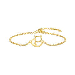 Sterling Silver Cat And Heart Link Chain Bracelets & Bangles for Women Authentic Silver Jewelry - PeticaDeals
