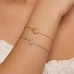 Sterling Silver Cat And Heart Link Chain Bracelets & Bangles for Women Authentic Silver Jewelry - PeticaDeals