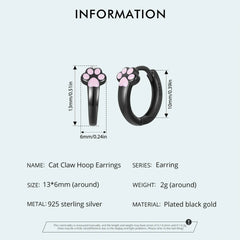 Sterling Silver Cat Claw Hoop Earrings Ear Stud Black Gold Plated for Women Girl - PeticaDeals