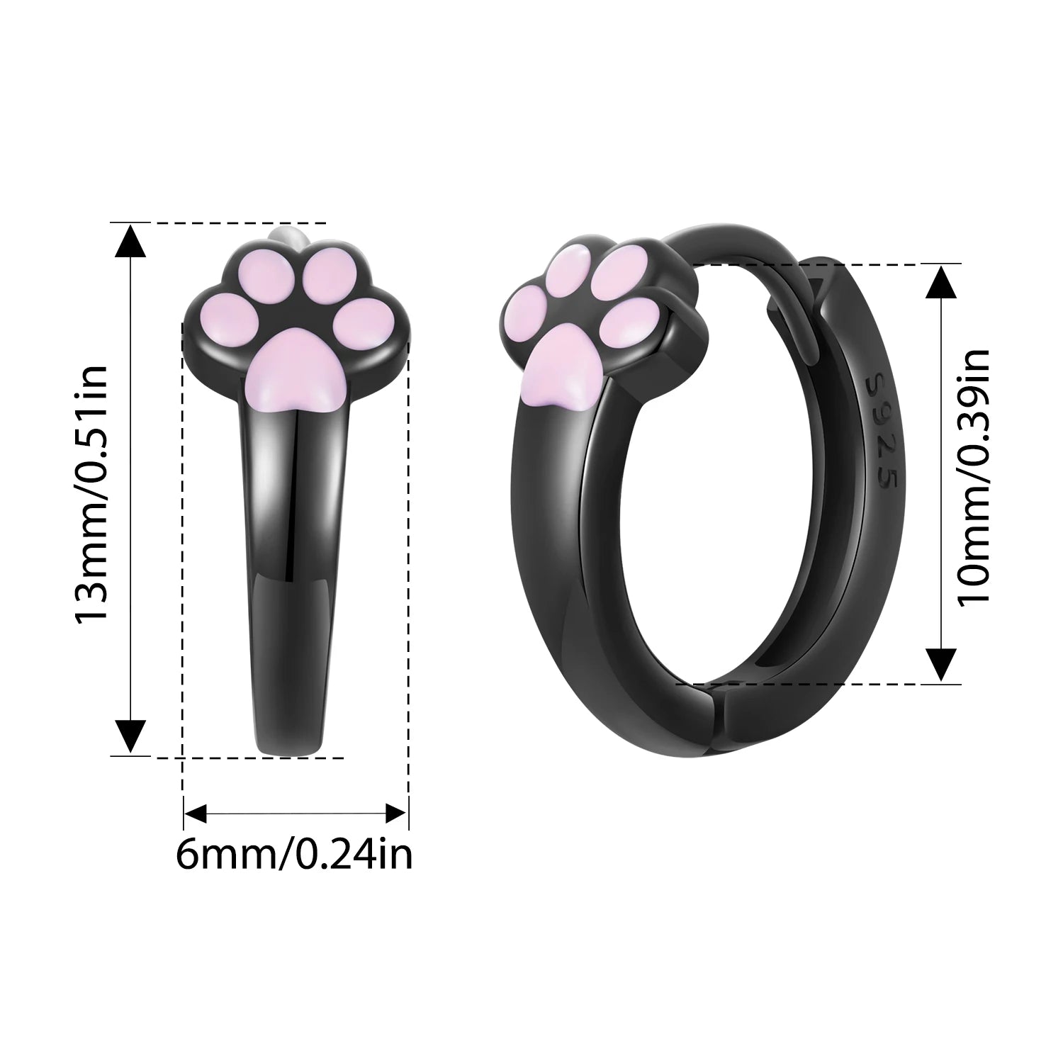 Sterling Silver Cat Claw Hoop Earrings Ear Stud Black Gold Plated for Women Girl - PeticaDeals