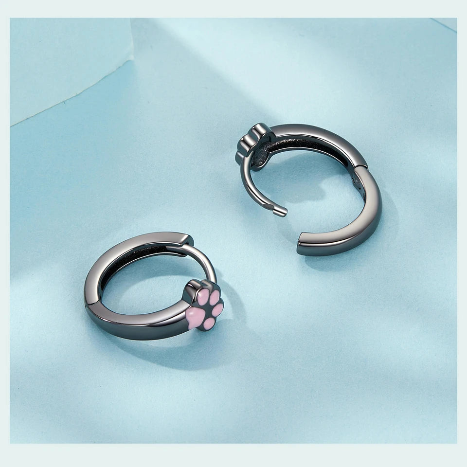 Sterling Silver Cat Claw Hoop Earrings Ear Stud Black Gold Plated for Women Girl - PeticaDeals