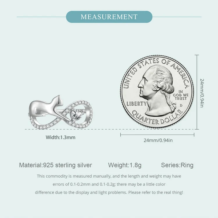 Sterling Silver Cat & Infinite Symbol Ring Heart-shaped Zircon Finger Ring for Women Party Fine Jewelry - PeticaDeals