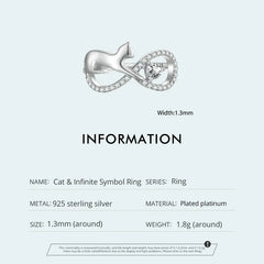 Sterling Silver Cat & Infinite Symbol Ring Heart-shaped Zircon Finger Ring for Women Party Fine Jewelry - PeticaDeals