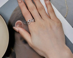 Sterling Silver Cat & Infinite Symbol Ring Heart-shaped Zircon Finger Ring for Women Party Fine Jewelry - PeticaDeals