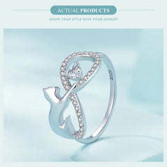 Sterling Silver Cat & Infinite Symbol Ring Heart-shaped Zircon Finger Ring for Women Party Fine Jewelry - PeticaDeals
