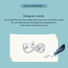 Sterling Silver Cat & Infinite Symbol Ring Heart-shaped Zircon Finger Ring for Women Party Fine Jewelry - PeticaDeals