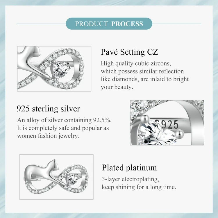 Sterling Silver Cat & Infinite Symbol Ring Heart-shaped Zircon Finger Ring for Women Party Fine Jewelry - PeticaDeals