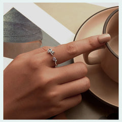 Sterling Silver Cat Open Ring With Pink Zircon Adjustable Kitty - PeticaDeals