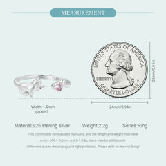 Sterling Silver Cat Open Ring With Pink Zircon Adjustable Kitty - PeticaDeals