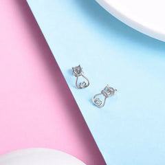 Sterling Silver Cat Stud Earrings For Women Dainty CZ Brincos Earrings - PeticaDeals