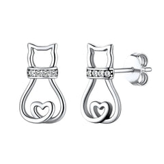 Sterling Silver Cat Stud Earrings For Women Dainty CZ Brincos Earrings - PeticaDeals