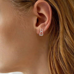 Sterling Silver Cat Stud Earrings For Women Dainty CZ Brincos Earrings - PeticaDeals
