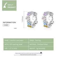Sterling Silver Colorful Cute Paws Ear Buckles for Women - PeticaDeals