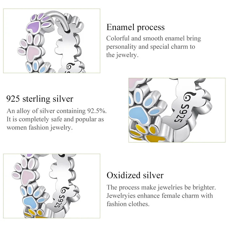 Sterling Silver Colorful Cute Paws Ear Buckles for Women - PeticaDeals