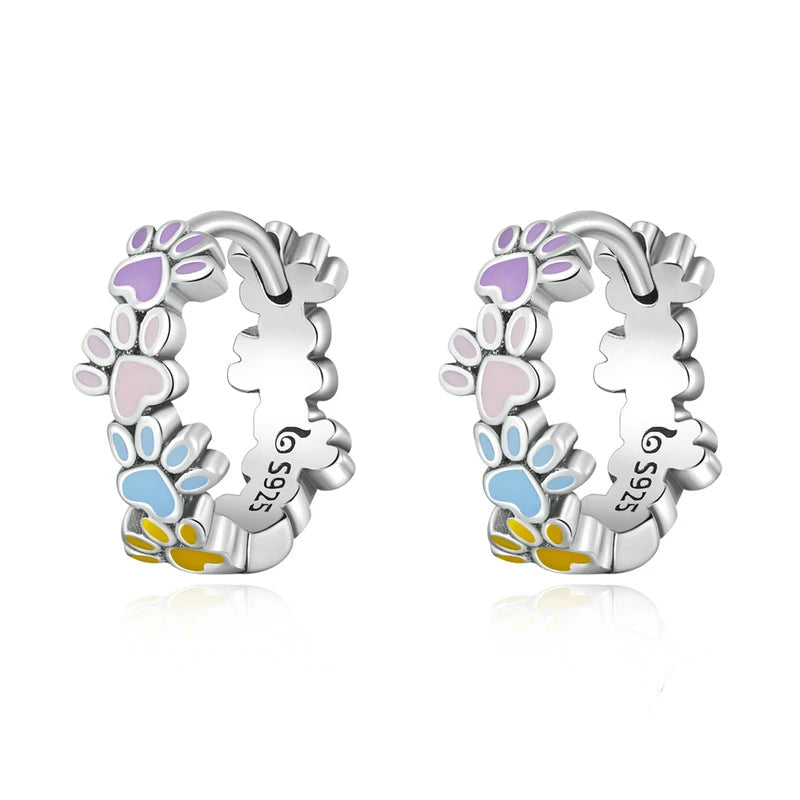 Sterling Silver Colorful Cute Paws Ear Buckles for Women - PeticaDeals