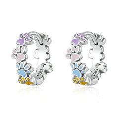 Sterling Silver Colorful Cute Paws Ear Buckles for Women - PeticaDeals