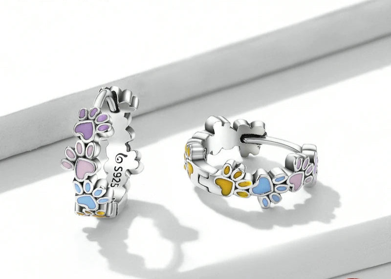 Sterling Silver Colorful Cute Paws Ear Buckles for Women - PeticaDeals
