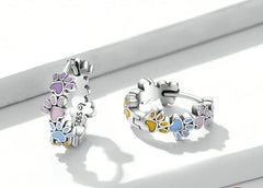 Sterling Silver Colorful Cute Paws Ear Buckles for Women - PeticaDeals