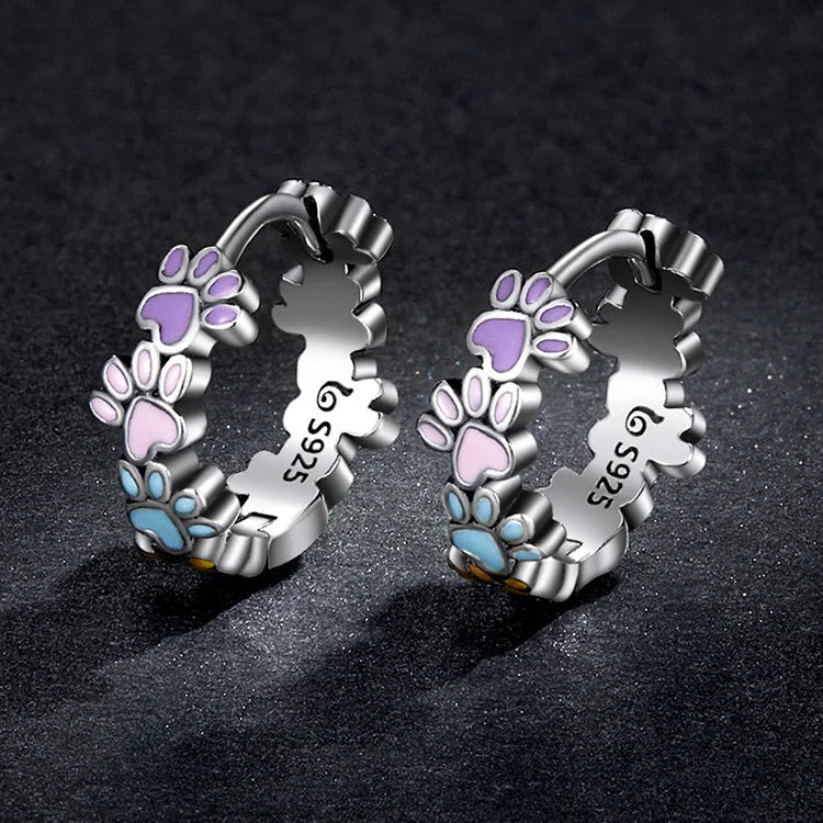 Sterling Silver Colorful Cute Paws Ear Buckles for Women - PeticaDeals