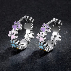 Sterling Silver Colorful Cute Paws Ear Buckles for Women - PeticaDeals