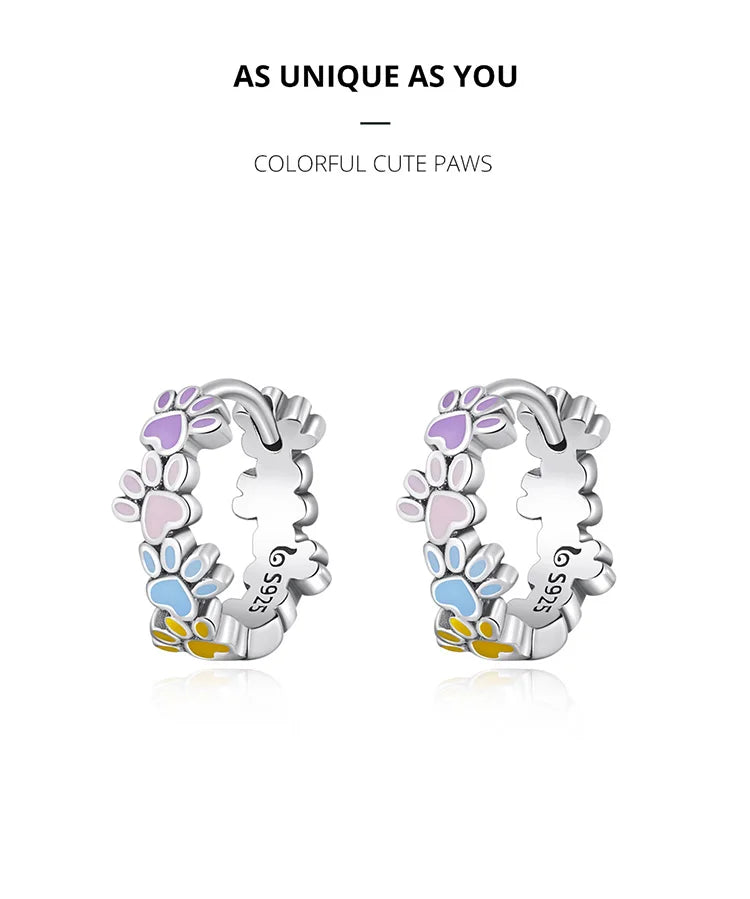 Sterling Silver Colorful Cute Paws Ear Buckles for Women - PeticaDeals