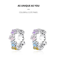 Sterling Silver Colorful Cute Paws Ear Buckles for Women - PeticaDeals